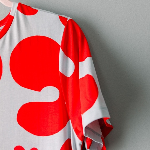 Marimekko - Bold Print - Long T Shirt Dress - Red & Light Blue - Size Large - Picture 7 of 8